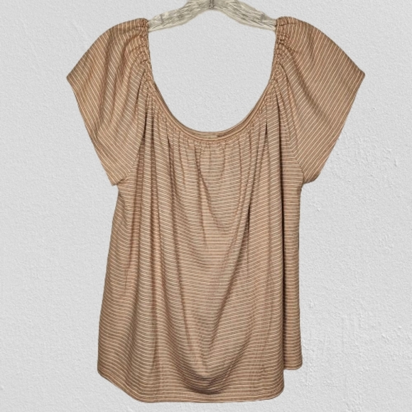 NWT a.n.a. Striped Convertible Cream Burnt Orange Flutter Sleeve Top XXL - Picture 1 of 8